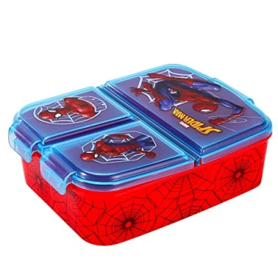 Image of Zawadi Global Spiderman Kids Childrens Multi Compartment Rectangular School Travel Lunch Food Box Sandwich Bento Container, BPA Free