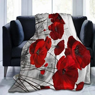Image of COMRTL Flannel Fleece Throw Blanket Bed Red Poppy Flower Micro Warm Soft Lightweight Cozy Microfiber for Couch Sofa All Seasons