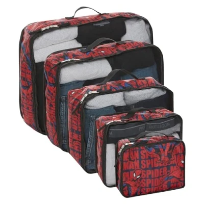 Image of Marvel Spiderman 5 Piece Packing Cube Set Spiderman, Ironman, Captain America Travel Essential Luggage Organizer For Kids,Teens, Adults