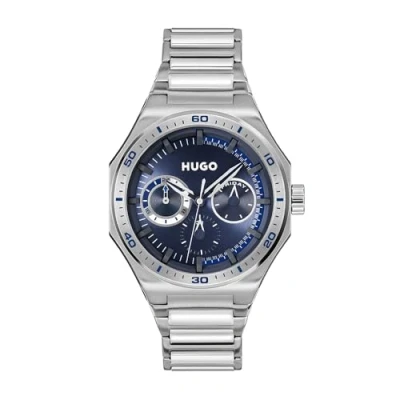 Image of HUGO Watch silvercoloured/blue, Men&#039;s, Size: One Size, Silver coloured/blue