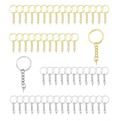 Image of 100 Pcs Key Rings with Link Chain Gold and Silver Keychain Open Jump Keyring Blanks Split for Crafts DIY Jewelry Making