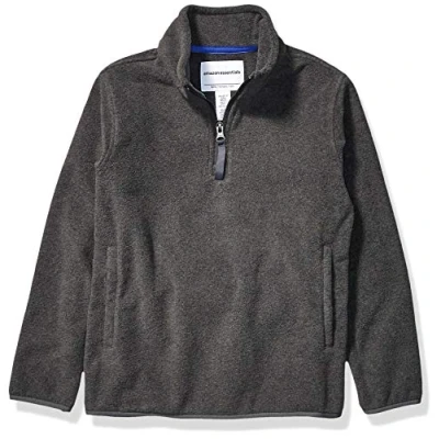 Image of Amazon Essentials Boys&#039; Polar Fleece Quarter Zip Pullover Jacket, Charcoal Heather, 9 Years