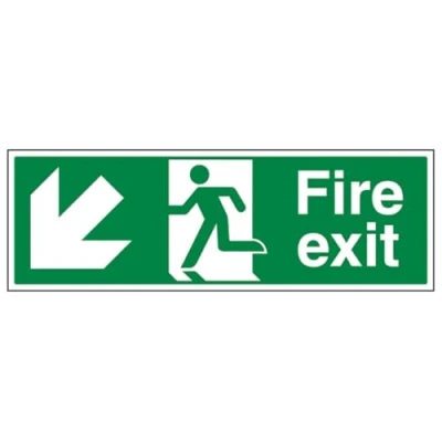 Image of Vsafety Fire Exit Arrow Down Left Sign 600mm x 200mm 1mm Rigid Plastic