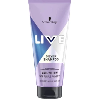 Image of Schwarzkopf LIVE Silver Shampoo for Icy Blondes (200ml), Hair Toner Purple Neutralising Brassiness, Blonde Eliminates Yellow Tones Cool Shades