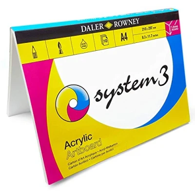 Image of Daler Rowney System 3 Acrylic Painting Art Board Canvas A4 Acid Free 10 Sheets Made in UK