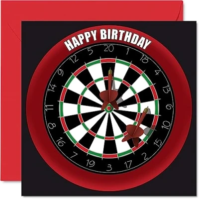 Image of Fun 26th Birthday Cards for Men Woman Dart Board Happy Card Son Daughter Brother Sister Uncle Auntie Niece Nephew Cousin, 145mm x Sports Darts Bday Greeting