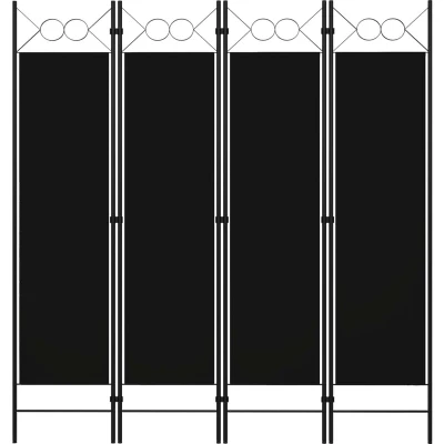 Image of &#039;vidaXL 4 Panel Room Divider Black Fabric and Powder Coated Iron Frame, 160x180 cm Elegant Circle Design Foldable
