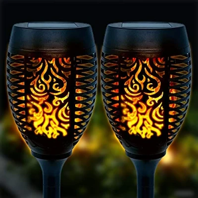Image of 2 x Solar Lights Outdoor Garden Charismas Decorations Light Waterproof Dancing Realistic Decorative Flame Lights, for Landscape, Pathway, Driveway Torches Auto On/Off