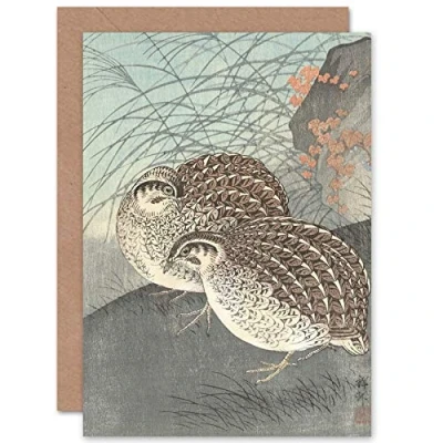 Image of Artery8 Ohara Koson Two Quail Full Moon Japanese Painting Fine Art Greeting Card Plus Envelope Blank Inside
