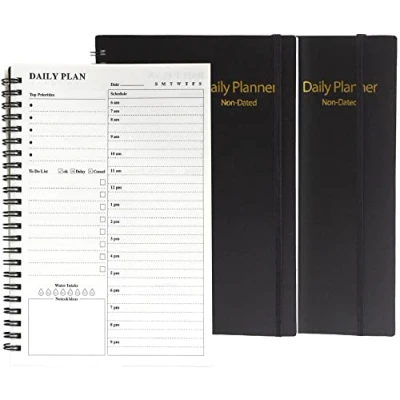 Image of 2 Pack Undated Daily Planner, To Do List Notebook Hourly Schedules Spiral Appointment Time Management Manual and Planner 5.6&quot; x 8.3&quot; 152 Pages