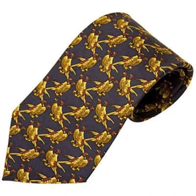Image of Bisley Pheasants Solid Blue Silk Tie Shooting and hunting