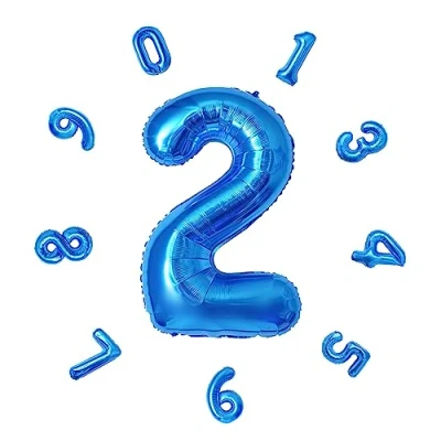 Image of 40&quot; Number Balloons,Helium 2 Balloons Birthday,Self Inflating Balloons,Foil Balloon for Birthday Party,New Year Decoration,Anniversary Decoration,Company Celebration (Blue #2)