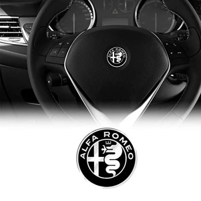 Image of Alfa Romeo 21830A 3D Logo Sticker for Steering Wheel, Black, Diameter 40 mm