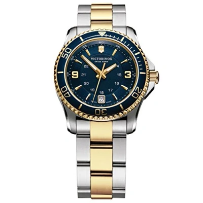 Image of Victorinox Women’s Watch Maverick Small Ø 34 mm, Swiss Made, Analogue Quartz, Water Resistant up to 100 m, Stainless Steel Strap, Silver/Gold/Blue