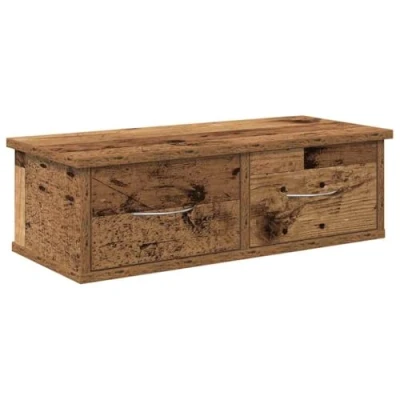 Image of vidaXL wall cabinet floating tv unit wood 60x26x18.5 cm drawers, engineered living room storage