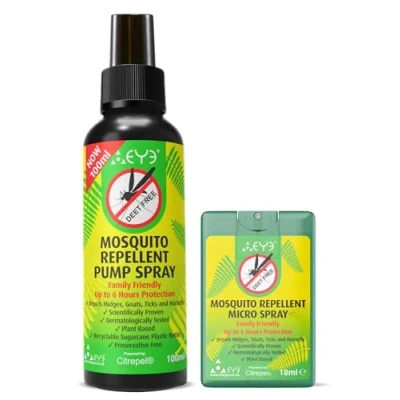 Image of THEYE Mosquito Repellent Spray &amp; Micro Pack 100% Natural Insect (Deet Free), No Preservatives or Other Harmful Chemicals Pump 100ml + 18ml