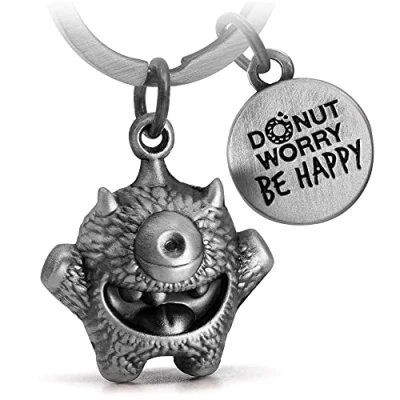 Image of FABACH Kummermampfer Key Ring Cyklops Good Luck Charm Keyring Kummerfresser Viel Erfolg Glücksbringer Prüfung Gift Lucky Du schaffst das, Antique silver, 1, Novelty&quot; or &quot;Character themed