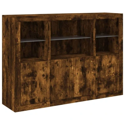 Image of vidaXL Sideboards with LED Lights 3 pcs Smoked Oak Engineered Wood