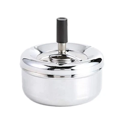Image of Stainless Steel Spinning Ashtray Push Down With Lid Indoor Desktop Smoking Ash Tray For Home Office