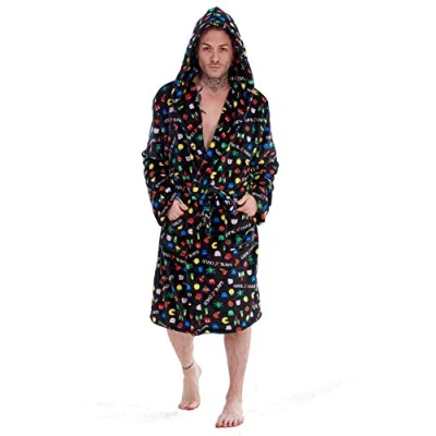 Image of Boys Game Over Dressing Gown with Hood All Print Retro Games Design Supersoft Flannel Fleece Kids, Boys, Girls Ages 7 13 Years (9 10 Years)