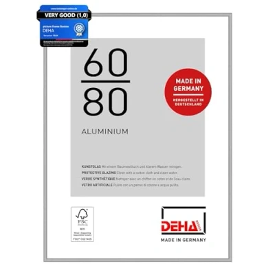 Image of DEHA Design Boston Photo Frame 60x80cm, Aluminium Picture Frame, Silver with Protective Acrylic Glazing and Push Turn Clips Frosted