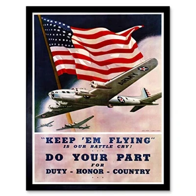 Image of Wee Blue Coo Propaganda Military Air Force Bomber Flag USA War Wwii Enlist Art Print Framed Poster Wall Decor 12X16 Inch