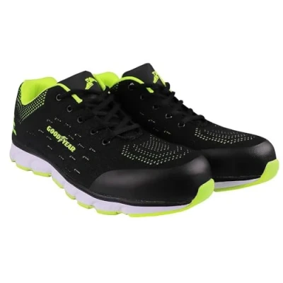Image of Goodyear Men&#039;s Sporty Athletic Safety work trainers, Black Green, 9 UK