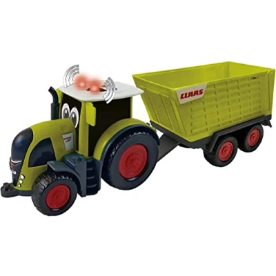 Image of Happy People 34541 Claas Kids Axion 870 Tractor + Trailer Cargos 750 with Light and Sound Vehicle, Green