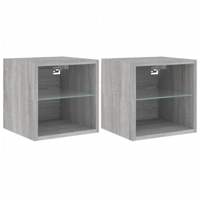 Image of vidaXL TV Wall Cabinets with LED Lights 2 pcs Grey Sonoma 30x28.5x30 cm