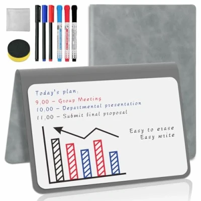Image of Whiteboard A5 Grey Small Notebook Mini Desk with Erasable Pens Dry Erase to do List White Board for School Office Supplies Accessories (Grey, 1 Pack)