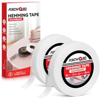 Image of FIXCHORD Hemming Tape, 2PCS Wonder Web No Sewing Iron on Extra Strong Fusible Fabric Tape for Clothes Curtains Ironing and Bonding, DIY Crafts, White 30m*20mm