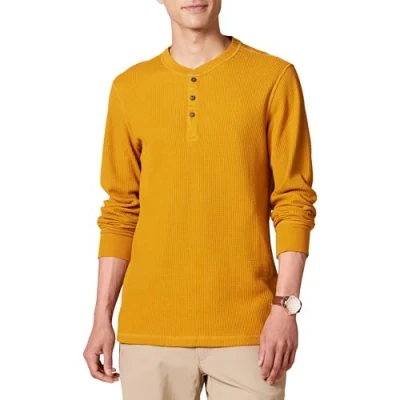 Image of Amazon Essentials Men&#039;s Regular Fit Long Sleeve Waffle Henley Shirt, Gold, XXL