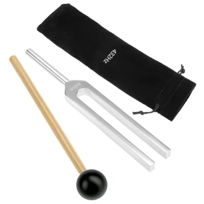 Image of QWORK® Tuning Fork 432 Hz Aluminium Alloy with Silicone Hammer and Bag for Sound Therapy, Meditation, Healing Therapy Tool Set