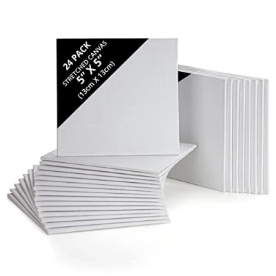 Image of Belle Vous 24 Pack Blank Canvas 13 x 13cm (5 5 inches) Pre Stretched Panel Boards Suitable for Acrylic and Oil Painting Also Sketching Drawing