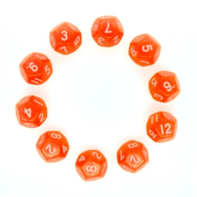 Image of Deolven D12 Dice, 10 Pcs Clear Orange Polyhedral Dices, 12 Sided Transparent Dices for DND MTG RPG Dungeons and Dragons Party