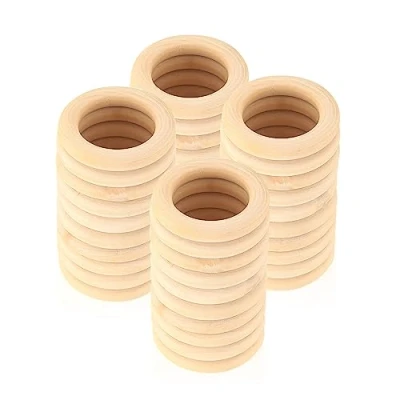 Image of TOOINKCV 40 Pcs 45mm Wooden Rings for Crafts,Natural Unfinished Wood Rings, Natural Teething Loops DIY Craft Jewelry Making Pendant Connectors (Φ45mm)