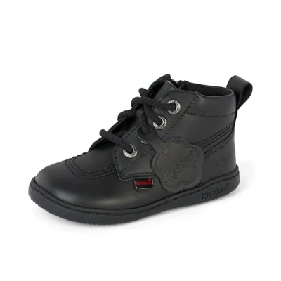 Image of Kickers Infant Unisex Playflex Hi Leather School Shoes, Black, 6 UK Child