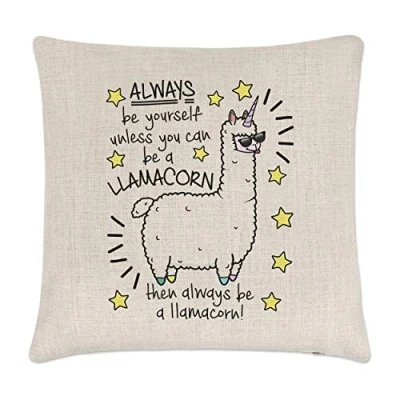 Image of Gift Base Always Be Yourself Llamacorn Linen Cushion Cover