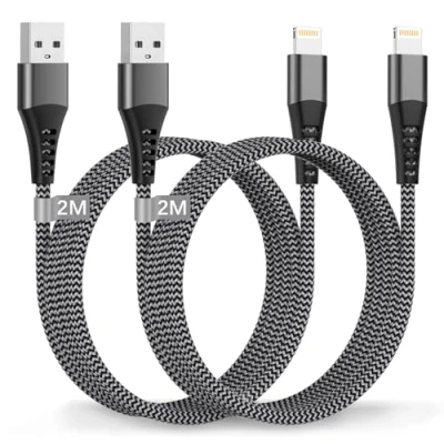 Image of iphone Charger cable 2M 2Pack [Apple MFi Certified], Lightning Long Fast Charge USB Nylon Charging Lead Wire for 14/13/12/11 Pro Max/XS/8/7/iPad