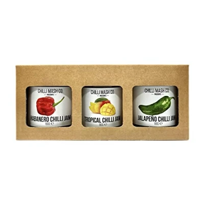 Image of Jam Packed Chilli Mash Company 3x 190g Festive Medley Mild Medium &amp; Hot