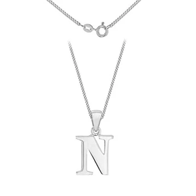 Image of Tuscany Silver Women&#039;s Sterling Initial N Pendant on Curb Chain of Length 46 cm/18 Inch