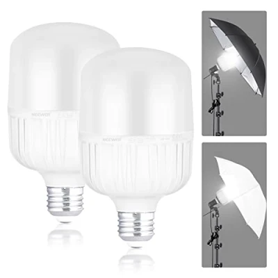 Image of Neewer E27 24W LED Light Bulbs, 2 Packs, 2300 Lumens/5700K/CRI 93+/15000h Lifespan, Bright Video Photography Lighting, Silent/No Flicker/Non Dimmable 200W Incandescent Equivalent, CE &amp; UKCA Certified