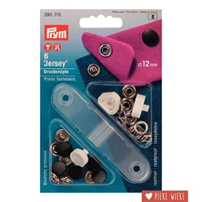 Image of Prym Non sew Press Fasteners Jersey Brass Smooth Cap Black, 12 mm, Schwarz, 6 St¼ck