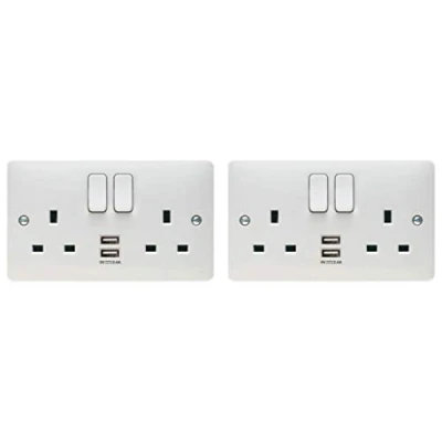 Image of Pack of 2 x Hager WMSS82USB &#039;Sollysta&#039; Switch Sockets Outlet 13 Amp with USB