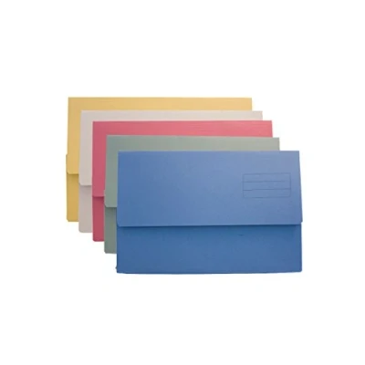 Image of Exacompta Ref DW250 ASTZ Guildhall Plain Document Wallet, 345x245mm, Holds 200 Sheets, 250gsm Medium Weight Premium Quality Manilla, A4 &amp; Foolscap Documents Assorted Colours, Pack of 50
