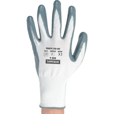 Image of 5x Sitesafe Flat Palm side Coated Grey/White Gloves Size 6