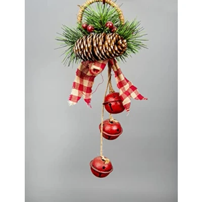 Image of 27cm Hanging Decorations Red Bells with Ribbon, Berries and Pinecones Christmas Home Wall Door Jingle Xmas Holiday DIY