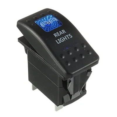 Image of HUAREW 12V 20A Rocker Switch Panel Blue LED Light, Waterproof 5 Pin ON/OFF for RV, SUV, Truck, Ship Boat(REAR Light)