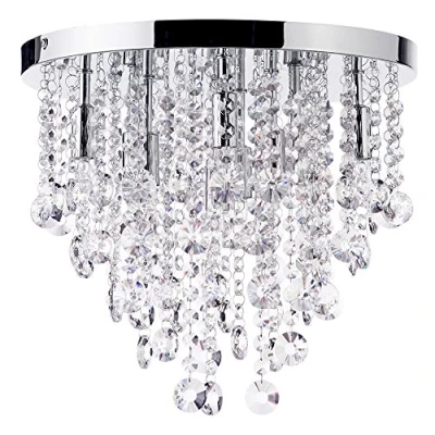 Image of LITECRAFT Montego Ceiling Light Flush Crystal Effect Fitting Polished Chrome (9 Light)