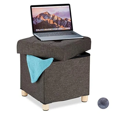 Image of Relaxdays Storage Ottoman, Soft Padding, Quilted, Fabric Cover, Cube Seat, HxWxD: 40 x 38 cm, Brown